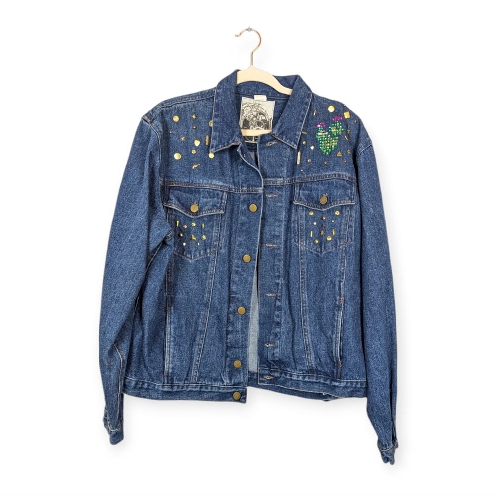 Vintage Wolf Howling At The Moon Blue Jean Sequin Jacket
